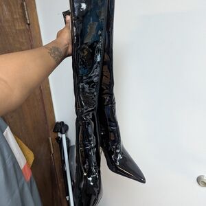 Fashion Nova Shiny Black Over the Knee Boots